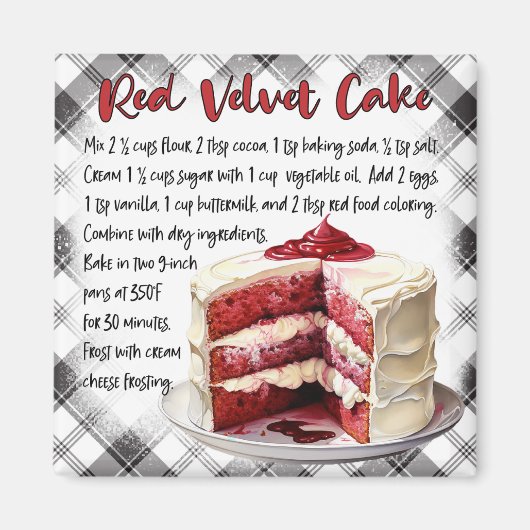 Farmhouse Red Velvet Cake Recipe Black White Plaid Magneet (Voorkant)