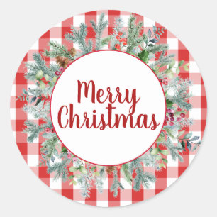 Farmhouse Red White Buffalo Check Merry Kerstmis Ronde Sticker