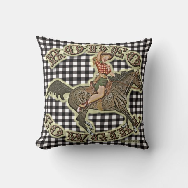 Farmhouse  Rodeo Cowgirl Pinup Throw Kussen (Voorkant)