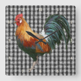Farmhouse Rooster Black and White Rustin Country Vierkante Klok