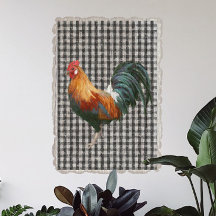 Farmhouse Rooster Black White Buffalo Check Pset