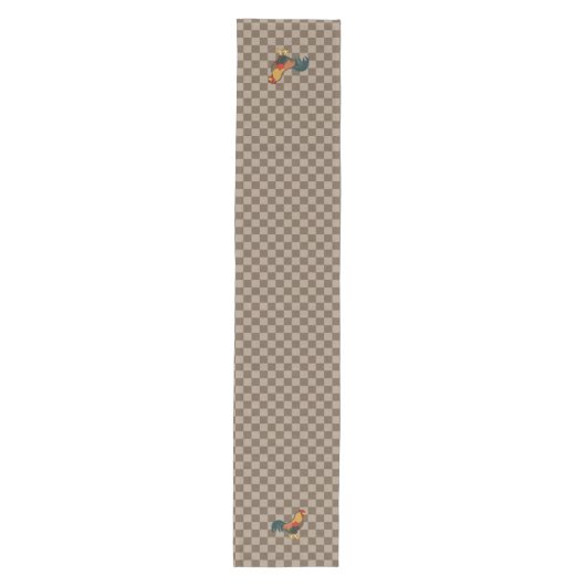 Farmhouse Rooster Brown Gingham Table Runner Medium Tafelloper (Voorkant)