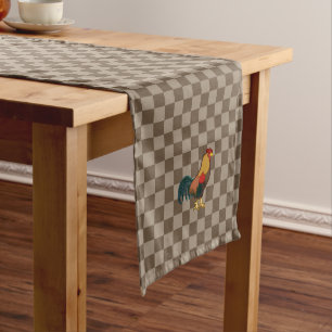 Farmhouse Rooster Brown Gingham Table Runner Medium Tafelloper