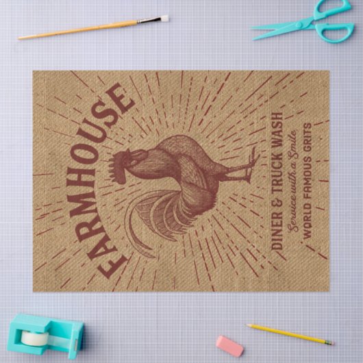 Farmhouse Rooster Burlap Tissue Paper Tissuepapier (Craft)
