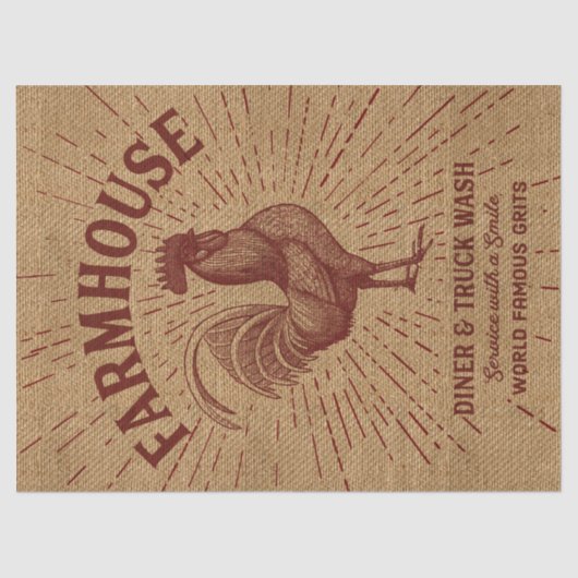 Farmhouse Rooster Burlap Tissue Paper Tissuepapier (Voorkant)