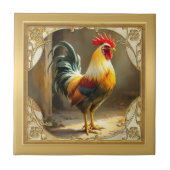 Farmhouse Rooster Gold Ceramic Tile Tegeltje (Voorkant)