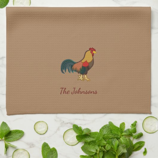 Farmhouse Rooster Personalized Brown Kitchen Towel Theedoek (Gevouwen)