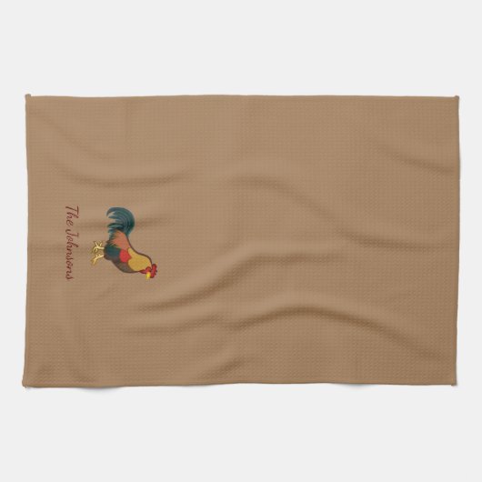 Farmhouse Rooster Personalized Brown Kitchen Towel Theedoek (Horizontaal)