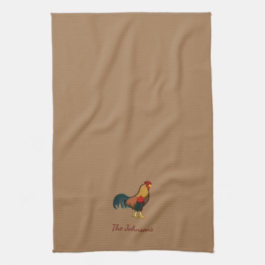 Farmhouse Rooster Personalized Brown Kitchen Towel Theedoek (Verticaal)