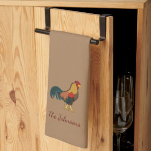 Farmhouse Rooster Personalized Brown Kitchen Towel Theedoek