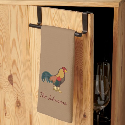 Farmhouse Rooster Personalized Brown Kitchen Towel Theedoek (Derde Gevouwen)