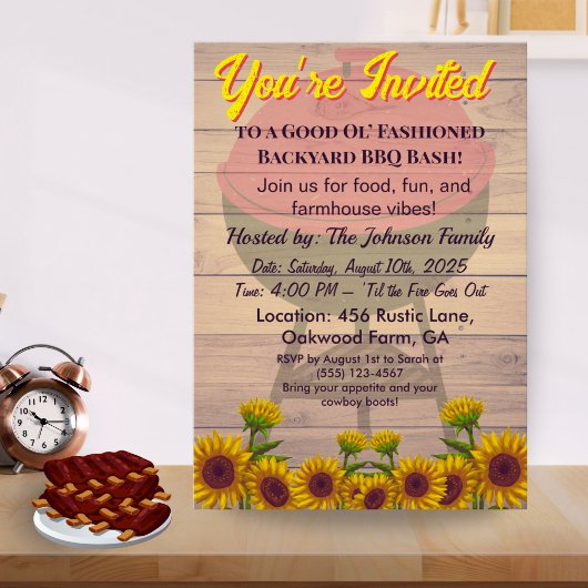 Farmhouse Rustic BBQ Invitation Pig-roast Wood  Kaart
