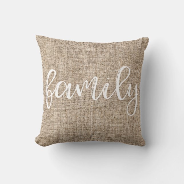 Farmhouse Rustic Brown Sacking Burlap FAMILY Kussen (Voorkant)