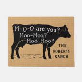 Farmhouse Rustic Burlap Cow Moo Funny Custom Ranch Deurmat (Voorkant)