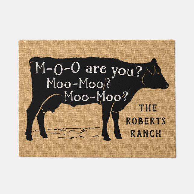 Farmhouse Rustic Burlap Cow Moo Funny Custom Ranch Deurmat (Voorkant)