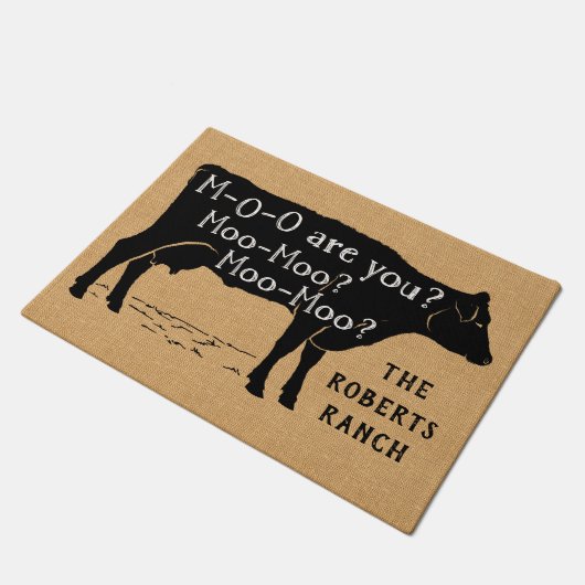 Farmhouse Rustic Burlap Cow Moo Funny Custom Ranch Deurmat (Schuin)