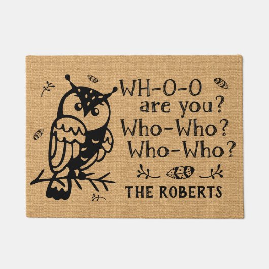 Farmhouse Rustic Burlap Owl die Funny Custom Boerd Deurmat (Voorkant)