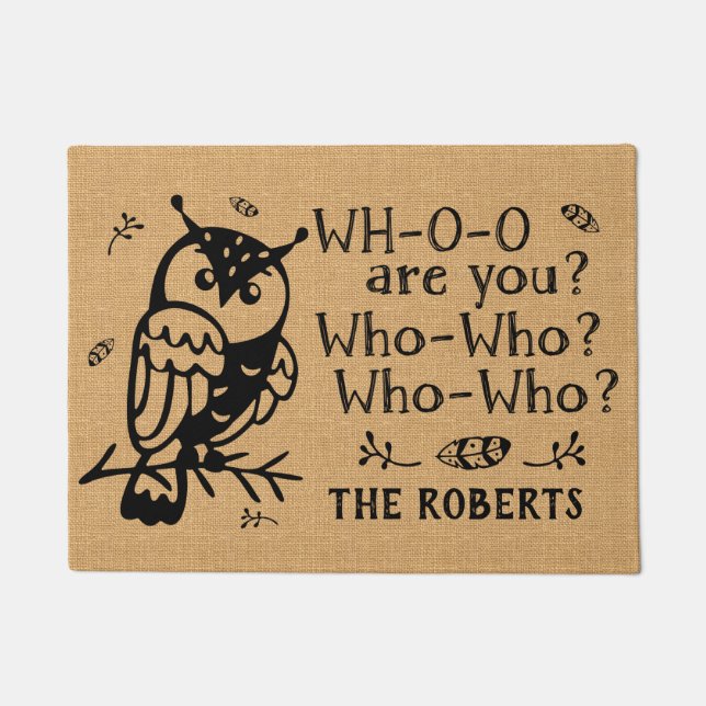 Farmhouse Rustic Burlap Owl die Funny Custom Boerd Deurmat (Voorkant)