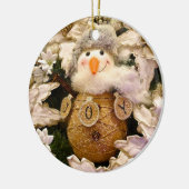 Farmhouse Rustic Burlap Snowman Poinsettia Holiday Keramisch Ornament (Links)