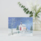 Farmhouse Rustic Church Kerstmis Scene Briefkaart (Staand voorkant)