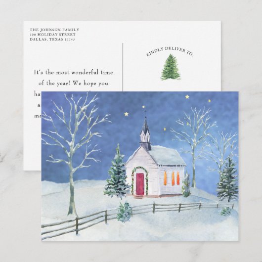 Farmhouse Rustic Church Kerstmis Scene Briefkaart (Voorkant / Achterkant)