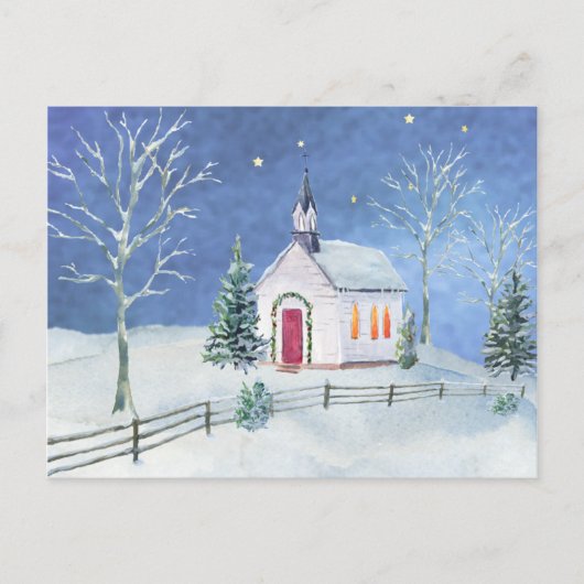 Farmhouse Rustic Church Kerstmis Scene Briefkaart (Voorkant)