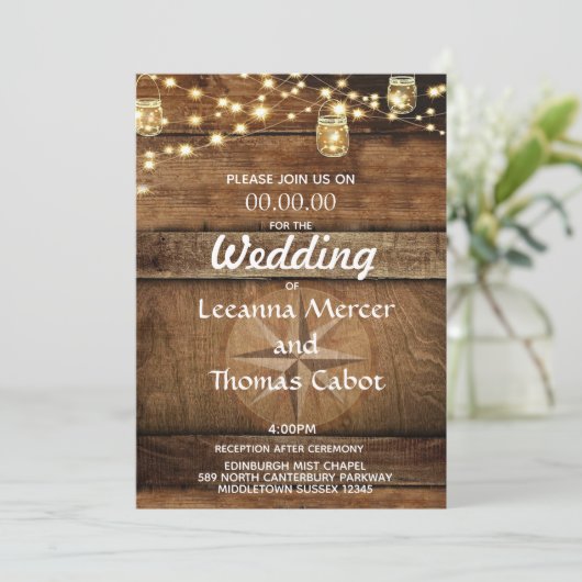 Farmhouse Rustic Compass Roos Wedding Kaart (Staand voorkant)