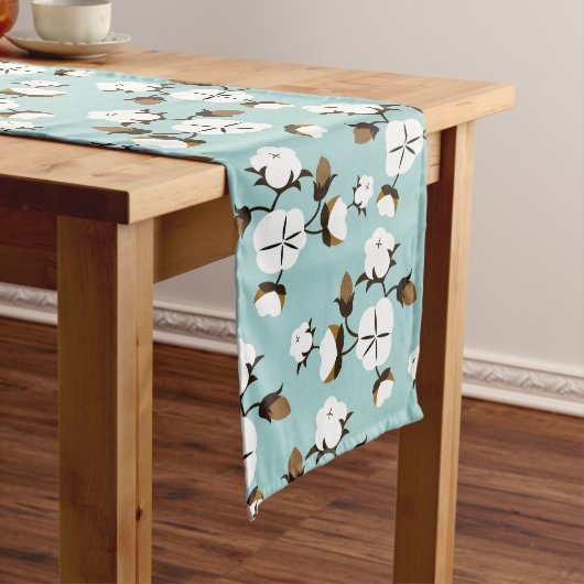 Farmhouse Rustic Cotton Flowers & Blauwgroen Lange Tafelloper (Voorbeeld)