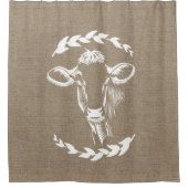 Farmhouse Rustic Faux Burlap Laurels Dairy Cow Douchegordijn (Voorkant)