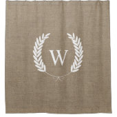 Farmhouse Rustic Faux Burlap Laurels Monogram Douchegordijn (Voorkant)