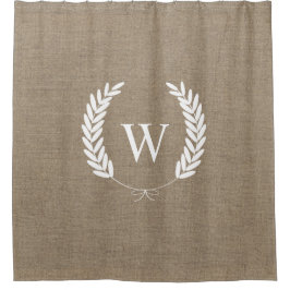 Farmhouse Rustic Faux Burlap Laurels Monogram Douchegordijn