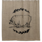 Farmhouse Rustic Faux Burlap Laurels Pig Sow Douchegordijn (Voorkant)