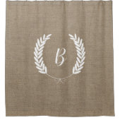 Farmhouse Rustic Faux Burlap Laurels Script Mono Douchegordijn (Voorkant)