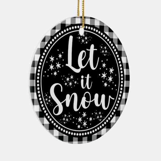 Farmhouse Rustic Gingham Let it Snow Keramisch Ornament (Rechts)