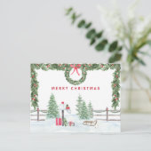 Farmhouse Rustic Merry kerst Mail Scene Briefkaart (Staand voorkant)