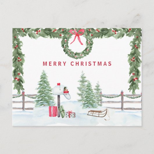 Farmhouse Rustic Merry kerst Mail Scene Briefkaart (Voorkant)