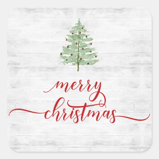 Farmhouse Rustic Shiplap White Wood Kerstmis Vierkante Sticker (Voorkant)
