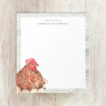 Farmhouse Rustic Waterverf Chicken Personalized Notitieblok<br><div class="desc">Rustic Chicken Farmhouse Notitieblok met aanpasbaar "vanaf het bureau van" en noem sjablonen. De rand heeft een witte houtextuur en waterverf wanneer ze op haar eieren zit.</div>