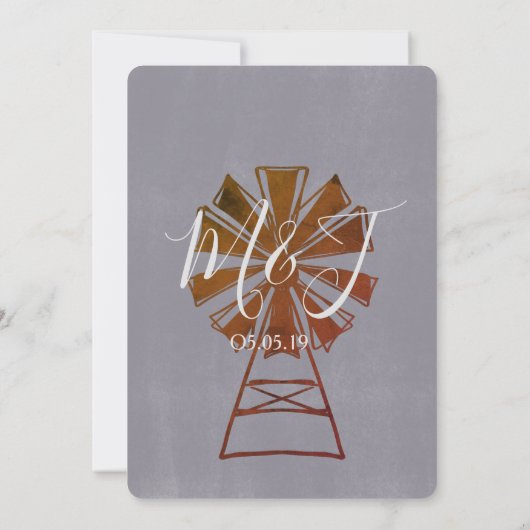 Farmhouse Rustic Wedding Windmill Stone Kaart (Achterkant)