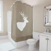 Farmhouse Rustic White Deer & Faux Burlap Douchegordijn (In situ)