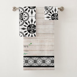 Farmhouse Rustic Wood Black White Gather Samen Bad Handdoek