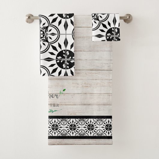 Farmhouse Rustic Wood Black White Gather Samen Bad Handdoek (Insitu)