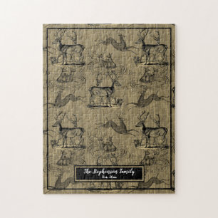 Farmhouse Rustic Woodsy  Deer Familienaam J Legpuzzel