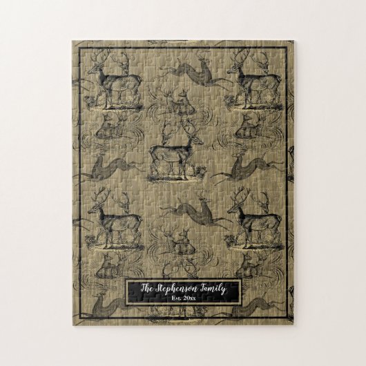 Farmhouse Rustic Woodsy  Deer Familienaam J Legpuzzel (Verticaal)