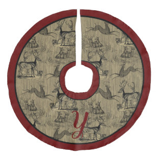 Farmhouse Rustic Woodsy  Deer Monogram Faux Imitatie Linnen Kerstboom Kleed
