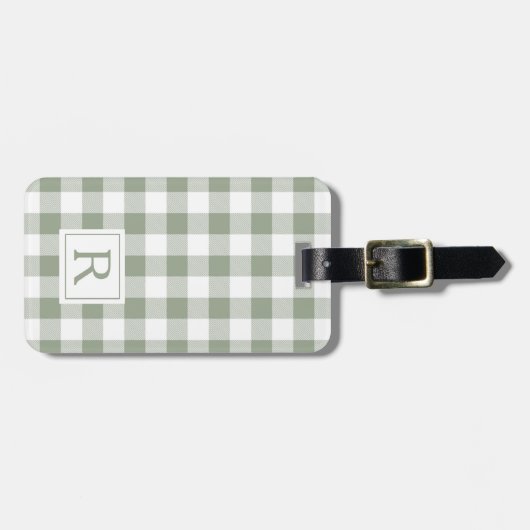 Farmhouse Sage Green Buffalo Check Monogram Bagagelabel (Voorkant horizontaal)
