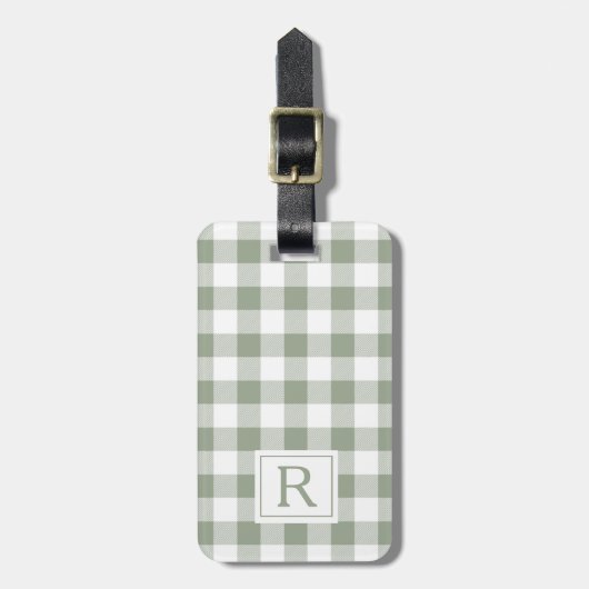 Farmhouse Sage Green Buffalo Check Monogram Bagagelabel (Voorkant verticaal)