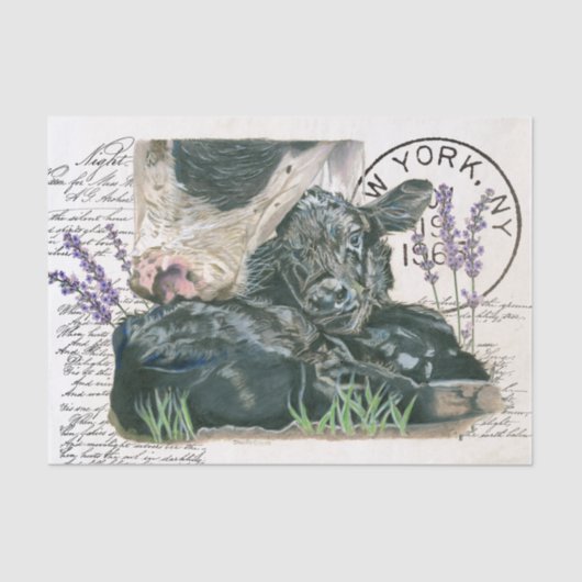 Farmhouse Shabby Chic-Koe met Calf Tissue Paper Tissuepapier (Voorkant)