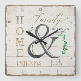 Farmhouse Shiplap Wood Home Friends Family Name Vierkante Klok