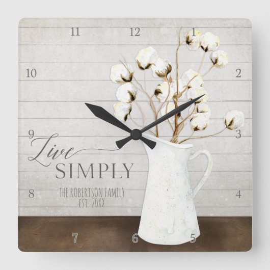 Farmhouse Shiplap Wood Live Simply Pitcher Cotton Vierkante Klok (Voorkant)